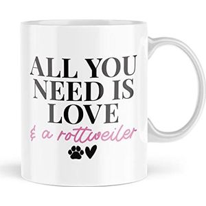 Pet Owner Mokken | All You Need is Love and A Rottweiler Mok | Nieuwigheid Mok Thee Koffie Vriend Puppy Kat Bont Baby Oma Moeder Dochter | MBH2090