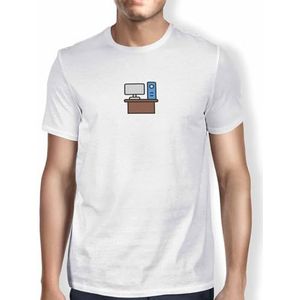 Green Fish, Basic T-shirt voor heren, 100% katoen, regular fit, Digital Icon Printed, maat: L, kleur: wit, wit, L