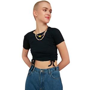 Trendyol Dames Lacivert Shrink Gedetailleerde Flyillate Gebreide Blouse, Navy, L