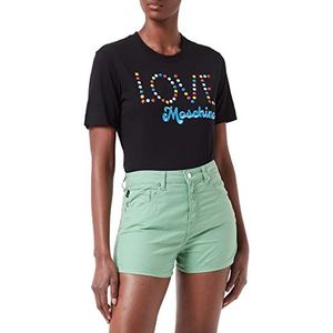 Love Moschino Dames Fancy Cotton-Linen Blend met bijpassend logo Back Tag Casual Shorts, groen, 42 NL
