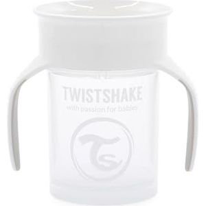 Twistshake 360 Cup Drinkbeker 230 ml met Ergonomische Handgrepen en Bekerdeksel, Lekvrije 360°-Drinkrand Trainingsbeker, Sippy Cup, 6+ Maanden, BPA-Vrij, Wit