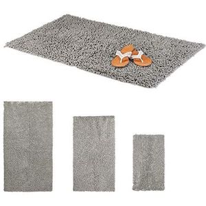 Relaxdays, grijze badmat Shaggy, handgemaakt hoogpolig tapijt, antislip, katoenen badmat, BxD: 100 x 60 cm, 60 x 100 cm, 10021060_563