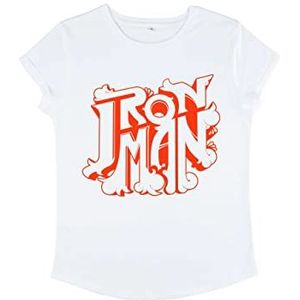 Marvel Women's Avengers Classic-Decor Ironman Logo Rolled Sleeve T-Shirt, Wit, M, wit, M