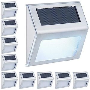 Relaxdays solar wandlampen voor buiten, set van 10, led buitenverlichting, voordeur, tuin, schutting, waterdicht, zilver