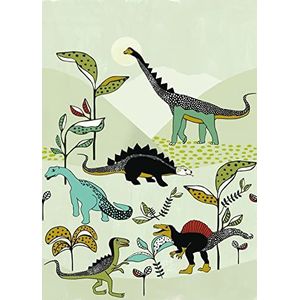Rasch Behang 557695 - Kleurrijk fotobehang voor kinderen met dinosaurussen op een groene achtergrond - Onszelf Stories - 280cm x 200cm (l x b)
