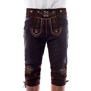 Tannhauser Lange Lederhose Starnberg met Bretels 100% Runderleer Donkerbruin Echte Lederhose Man voor Oktoberfest Heren (XS/46)