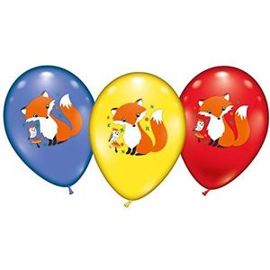 Karaloon Foxi 30085 Ballonnen 15 stuks I 28-30 cm I ballonnen blauw, rood, geel I helium ballonnen met grappig vossenmotief I gemaakt van duurzaam natuurlijk rubber