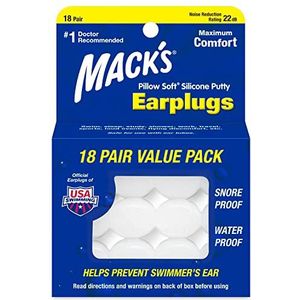 Mack's - Bouchons d'oreilles - Silicone - Lot van 18 - Voor slapen en zwemmen
