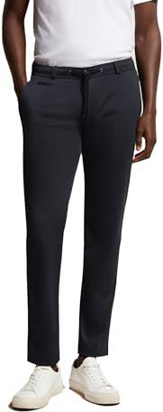 Chino - Marine - 77% Katoen - Slim Fit - Met Trekkoord