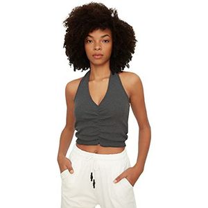 Trendyol Dames Anthracite Ruffle Gedetailleerde Flyillate Gebreide Blouse, M