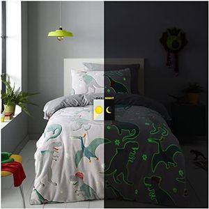 GC GAVENO CAVAILIA Teddy dekbedovertrek eenpersoonsbedset, knuffelige glow in dark dinosaurus beddengoedset, fleece dekbedovertrekken eenpersoons, grijs