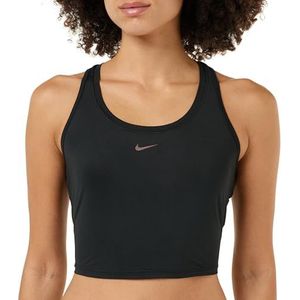 Nike W Nk One Df Crop Tank Nvlty Vest voor dames, Black/Plum Eclipse/Plum Eclipse, L