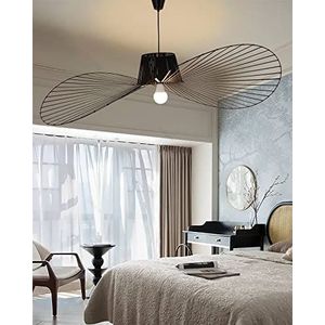 TJSC Hanglamp Vintage Vertigo - Hand Geweven Strohoed Hanglamp E27 LED Hanglamp (200cm Verstelbaar Koord) Woonkamer, Zwarte, 100 cm