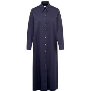 Seidensticker Blousejurk voor dames, modieuze jurk, regular fit, maxi-jurk, hemdblousekraag, lange mouwen, katoenmix, stretch, Donkerblauw, 36