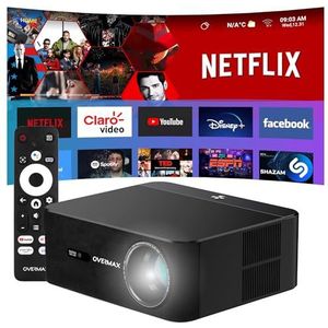 Overmax Multipic 5.2 Beamer – 4K Ondersteuning, Native Full HD 1080P, Smart Projector met Google TV & Google Assistent, Bluetooth/WiFi/Miracast, Auto Keystone, 200"" Thuisbioscoop, 7000 Lumen