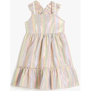 Koton Girlss Midi Gleamy Fabric Ruffle Strappy Lined Dress, Pink Stripe (2s7), 5-6 jaar EU, roze streep (2s7), 5-6 jaar