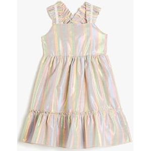 Koton Girlss Midi Gleamy Fabric Ruffle Strappy Lined Dress, Pink Stripe (2s7), 5-6 jaar EU, roze streep (2s7), 5-6 jaar