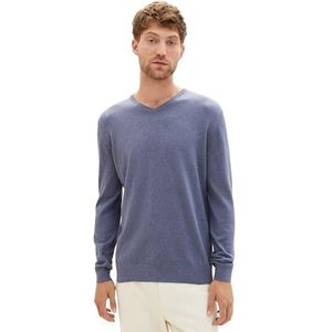 TOM TAILOR DENIM heren Basic trui 202212 Strickpullover V-Ausschnitt , 18964 - Vintage Indigo Blue Melange, XXL