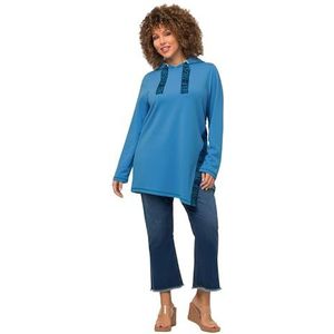 Ulla Popken Dameshoodie, banden met lettermotief, capuchon, lange mouwen sweatshirts, hemelsblauw, 46/48 NL