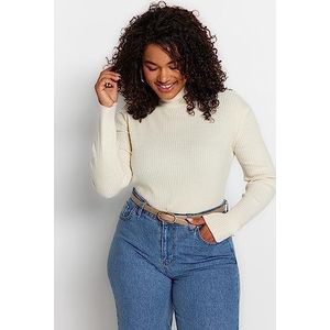 Trendyol Dames rechte lange mouwen getailleerde sweater in plussize, crème, XL Grote maten