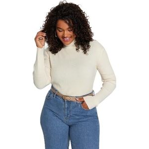 Trendyol Dames rechte lange mouwen getailleerd plussize sweater, crème, 5XL