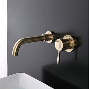 Wandmontage messing badkamer wastafel kraan wastafel mengkraan, geborsteld goud