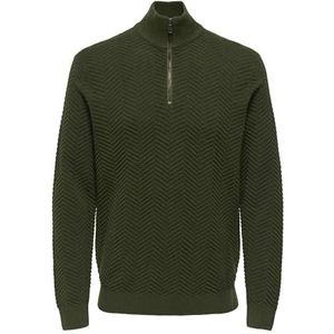 ONLY & SONS Onsmace Reg Herringbone Half Zip Knit Ns, groen (olive night), 3XL