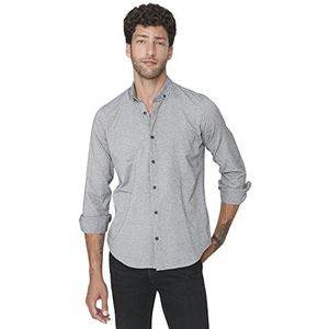 Trendyol Man Basics Slim Basic geweven overhemd met knoopsluiting, Grijs, XS