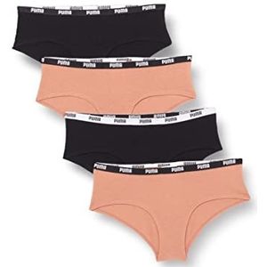 PUMA Vrouwen Hipster 4P Pack Underwear, Mocca Mouse/Zwart, XS