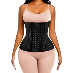 ECOWALSON Taille Trainer voor Vrouwen Corset Cincher Body Shaper Girdle Trimmer met Stalen Bones Extender, B-zwart (9 stalen botten Hoogte: 29,5 cm), S