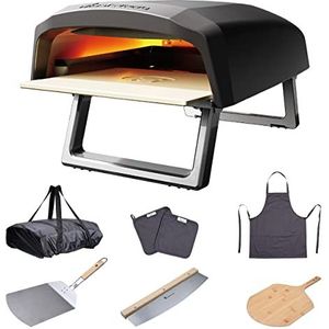 MasterPRO Pizza oven, draagbare gasoven voor snel koken tot 500 °C, inclusief schort, pannenlap, snijder, schep en snijplank, pizza in 60 seconden