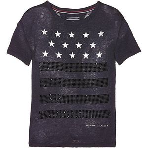 Tommy Hilfiger Meisjes H Star Stripe Studs Cn Knit S/S T-shirt, blauw (Peacoat 401), 92 cm