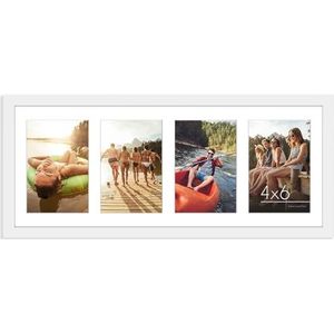 Americanflat 8x20 Collage fotolijst in wit | Geeft vier 4x6 inch foto's weer. Breukvast glas. Hangende hardware inbegrepen!