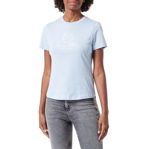 Tommy Hilfiger Dames T-shirt met korte mouwen en slanke vlag T-shirt met ronde hals, Blauw (Breezy Blue), XL