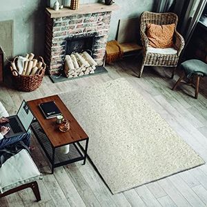 Exclusief - tapijt voor woonkamer, lang, wit, 120 x 170 cm, textuur zacht en zeer gevoerd, tapijt van polyester en jute op de achterkant