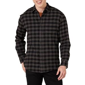 Amazon Essentials Men's Flanellen overhemd met lange mouwen (verkrijgbaar in grote en lange maten), Houtskool Geruit, XS