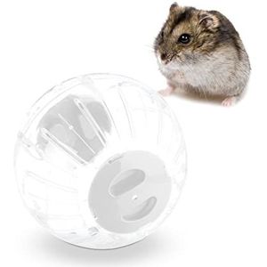 Relaxdays hamsterbal, Ø 18,5 cm, loopbal voor hamsters & muizen, kunststof, knaagdierspeelgoed, transparant/wit