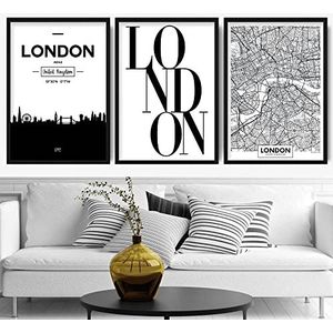 Artze Wall Art London Skyline Street Map City Prints 3-delige set, 30 cm breedte x 40 cm hoogte