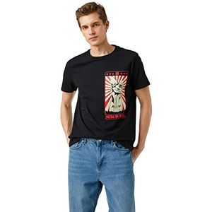 Koton Slim Fit Cat Printed T-shirt, zwart (999), S voor heren, zwart (999), S