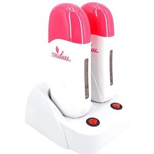 Dubbele waxverwarmer met station voor 100 ml. Roll-on warme waspatronen voor ontharing, ontharing, waxing-wit-roze