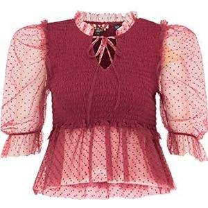 FRAULLY Dames gesmokte blouse 13811495-FR01, Bordeaux, XS, bordeaux, XS