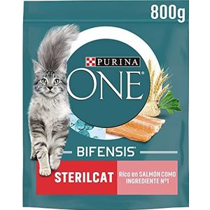 PURINA ONE Bifensis Droogvoer voor katten, steriel cat, rijk aan zalm en tarwe, 8 zakjes à 800 g