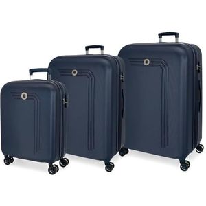 Movom Riga Kofferset, blauw, 55/70/80 cm, stijf, ABS, TSA 217L, 10,88 kg, 4 dubbele wielen, handbagage, Blauw, Eén maat, Koffer Set