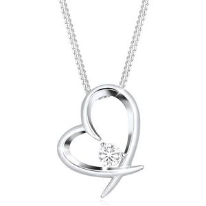 Elli Halsketting voor dames, met hartvormig gebogen zirkonia, 925 sterling zilver, 450, Kristal, Zirkonia