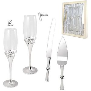 DRW Champagneglazen, messen en taartschep voor bruiloften in etui, 26 glazen