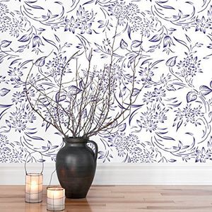 Apalis fleece behang bloemenpatroon met blauwe ranken fotobehang breed | vliesbehang wandbehang wandschilderij foto 3D fotobehang voor slaapkamer woonkamer keuken | meerkleurig, 101353