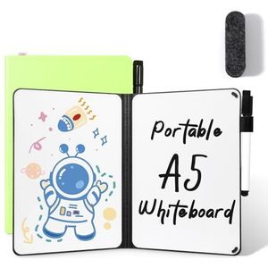 AGM Mini whiteboard groen, draagbaar A5 whiteboard geen magneet klein dubbelzijdig schrijven memobord, 15 x 21 cm harde schaal voor kantoor, school, thuis - incl. 1 marker met gum