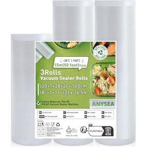 Anysea vacuümzakken 3 rollen: 20x1/28x2/x500 cm BPA-vrije vacuümrol voor voedsel, reliëf vacuümfolie voor sous-vide koken en vacuümsealer voor voedsel