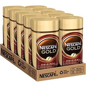NESCAFÉ GOLD Original, oplosbare bonenkoffie van voortreffelijke koffiebonen, cafeïnehoudend en aromatisch, verpakking van 10 stuks (10 x 100 g)