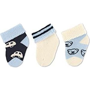 Sterntaler - Baby jongens eerste sokken set van 3 pluche sokken auto beer, beige blauw - 8201910, ivoor, Eén maat, 0-4 Months